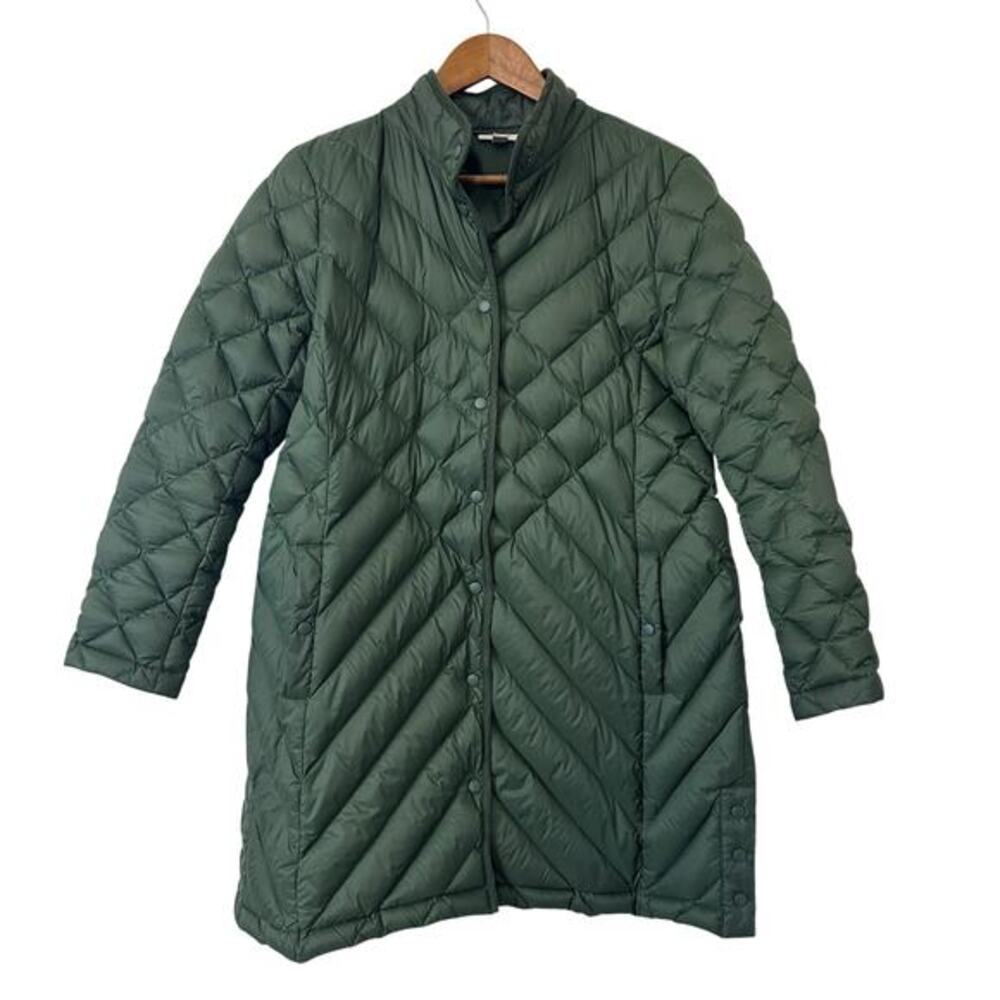 J. Jill Quilted Down Puffer Coat Green Longline Lightweight Packable M‎ Petite